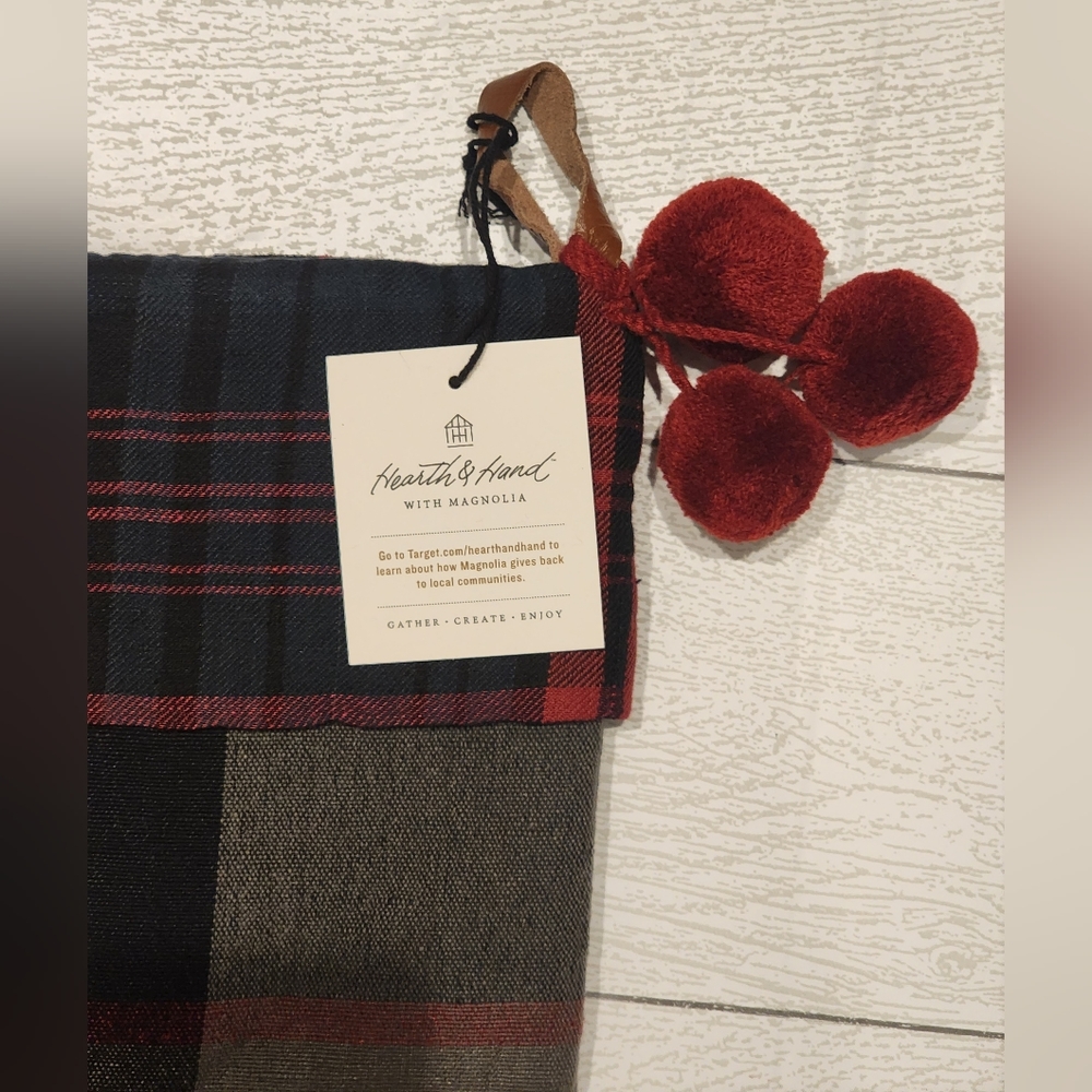 Hearth & Hand Magnolia -Christmas Stocking - Black/Green/Red Plaid w/Pom… - Picture 7 of 7